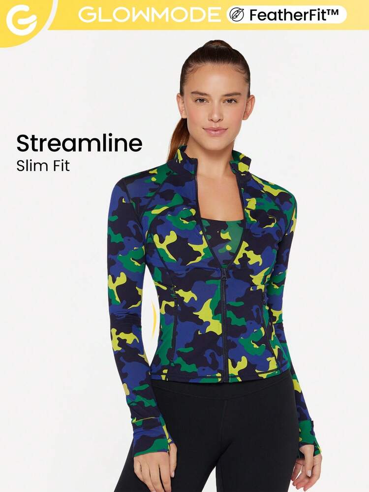 FeatherFit™ Slim-It Streamline Performance Secure Pockets Zip Up Long Sleeve Jacket Low Impact Yoga Pilates Daily Fall