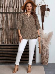 EMERY ROSE Camicia casual con stampa leopardata, adatta per l'autunno, stile da festival di musica country - Multicolore - Visualizzare 7