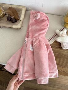 SHEIN Baby Girl Coat Casual Style Long Sleeve Fall Outfits For Girl Rabbit-Embroidery Warmer Jacket Winter - Pink - View 7