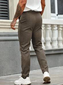 Calvornis Quần âu công sở ống đứng xếp ly màu trơn cho nam Quần nam Quần âu cổ điển cho nam Bộ vest và quần nam Quần âu xếp ly cho nam - Màu nâu  Mocha - Xem 2