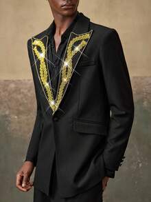 AKNOTIC 2pcs Men's Woven Casual Loose Fit Long Sleeve Jacket And Straight Leg Pants Set - Black - View 3