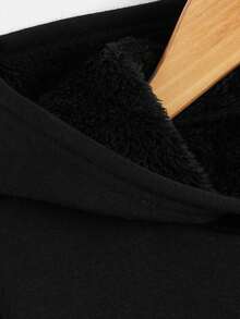 SHEIN Teens Boys Basic Hoodie Casual Comfortable Versatile Thermal Lined Hoodie Jacket Winter Clothes Fall Autumn And Winter Boys Black Fleece Hoodie Boys Black Zip Up Hoodie Black Hooded Jacket Boys - Black - View 5