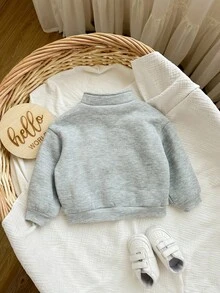 SHEIN 女婴可爱休闲简约基础款抓绒半拉链高领碎花灰色毛衣，适合亲子装、母女装、生日派对、晚宴、演出、婚礼、洗礼、开幕式等场合，日常穿着舒适，旅行休闲，秋冬季节穿着舒适，复古亲子装搭配，秋季必备。 - 灰色 - 查看 4