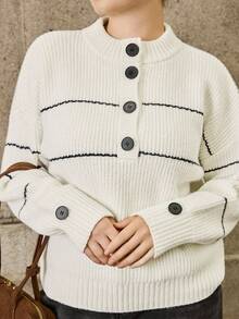 Calvaya New Fashionable Versatile Mock Neck Plus Size Sweater Winter Fall Autumn - White - View 7