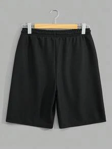 SHEIN Cottnline Bộ quần áo polo thường ngày vải waffle có túi dành cho nam và quần short - màu đen - Xem 5