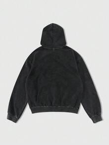 ROMWE MEN Street Life 男士连帽运动衫，日常穿着英伦圆点印花连帽衫，秋季 - 黑色 - 查看 2