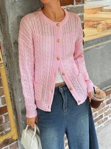 Jouncy Cárdigan de punto con hebilla metálica retorcida - Rosa - Ver 7