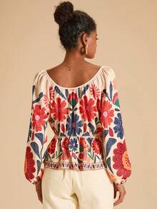 Travachic بلوزة أنيقة للنساء بطبعة زهور وفتحة رقبة وأكمام راجلان وربطة خصر، مناسبة للعطلات والحفلات والأجواء البوهيمية والموسيقية والعطلات الاستوائية والرومانسية، بطباعة جرافيك على نسيج منسوج، مناسبة للصيف والعطلات والشاطئ والأجواء البوهيمية والريفية والأعياد والعطلات