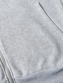 Light Grey Hooded Embroidered Knight Jacket For Teenage Boys, Minimalist Light Grey Tone With Refined Knight Embroidery Accent, Loose Fit Suitable For Campus, Daily, And Street Wear, Youthful And Fall Winter