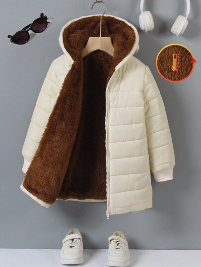 Sparklyn Girls' Zip-Up Hooded Plush Lined Padded Coat, Back To School Season Fall Winter