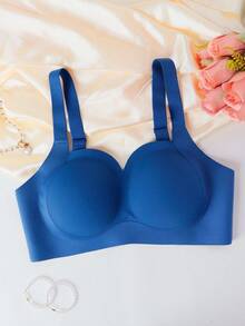 SHEIN 1 Áo ngực không gọng liền mạch dành cho nữ có cúp ngực đúc, nâng đỡ và hỗ trợ bên hông, dây đeo thoải mái có thể điều chỉnh - Màu xanh lam - Xem 5
