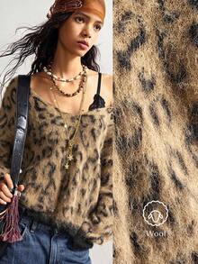 Bohemela 波西米亚风秋冬外套，女士复古红色豹纹斜肩宽松针织套头衫V领毛绒毛衣，西部乡村风格音乐会度假装，适合度假、日常穿着、返校季、圣诞节、新年等场合。 - 黃色 - 查看 2