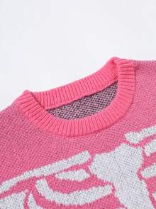 Manfinity EMRG Men's Skeleton Pattern Crew Neck Long Sleeve Casual Pink Sweater Halloween Party - Hot Pink - View 5