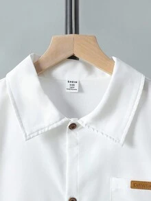 SHEIN 2 件套青少年男孩绅士装 - 白色修身短袖衬衫 + 卡其色长裤，绅士西装套装，商务优雅，学校，生日派对，日常休闲，婚礼，婚礼嘉宾，花童，戒指男孩 - 彩色 - 查看 8