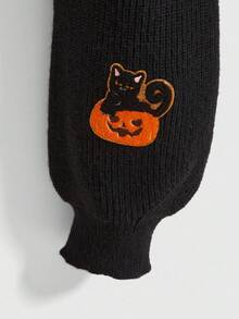 ROMWE Gothic Pumpkin & Witch Graphic Knitted Cardigan - Black - View 4