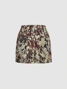 SHEIN MOD Ensemble top court et mini-jupe en jean avec œillets métalliques et lacets pour femmes - Tabac - Voir 5