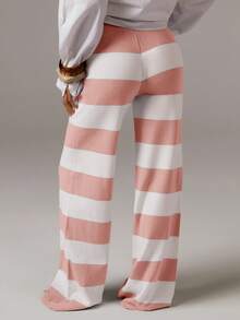 Athîral Women's Soft Striped Knit Lounge Sweater Pants In Fall/Winter - Baby Pink - View 2
