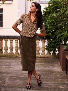 lacRébo 棕色格纹短款夹克，搭配撞色仿麂皮领 - 棕色 - 查看 4