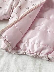 Baby Girls Cute Floral Print Hooded Jacket Fall Winter - Pink - View 6