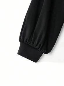 SHEIN Elenzya فستان أنيق للمكتب مع سترة ذات ياقة وأكمام طويلة وخصر مشدود للمرأة ذات الحجم الكبير باللون الأحادي - الأسود - مشاهدة 4