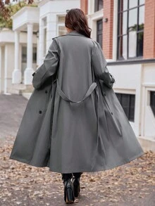 Vionelle Plus Size Women's Colorblock Long Sleeve Lapel Mid-Length Windbreaker Jacket, Military Green Fall Winter Cloth For Women Winter Autumn