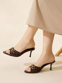 CUCCOO BASICS Coffee Color Round Toe Knit Strap High Heel Sandals, Peep Toe Strappy Heels For Women, Versatile For Daily Wear And Commuting - Coffee Brown - View 5