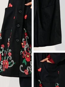 Momelise 大码女式休闲连帽印花口袋长袖大衣