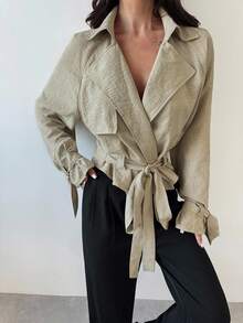 Firerie Abrigo corto de gabardina con cinturón de mujer, casual y elegante, adecuado para negociaciones de negocios, temporada de vuelta al colegio, ir y venir/ropa de maestra/ropa de oficina/ropa de ocio/ropa de mujer para otoño/ropa de invierno de mujer/ropa de mujer elegante de otoño