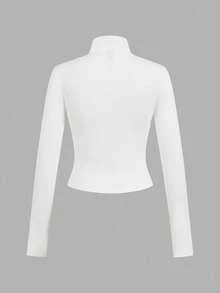 SHEIN EZwear 2 件白色和黑色马标志图案针织拉链长袖 T 恤，适合秋冬季分层、休闲和运动，适合返校 - 彩色 - 查看 10