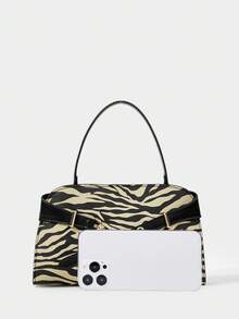 SHECARRY Túi xách nữ quai trên bằng da PU thời trang thu hè đông đi học đi làm đi chơi sang trọng túi xách tinh tế dung tích lớn dây đeo có thể điều chỉnh trang trí bằng kim loại - Đen và trắng - Xem 3