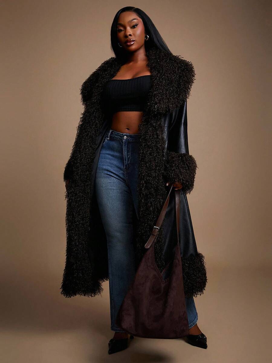 Radiana Áo khoác nữ cỡ lớn mùa thu đông thanh lịch, lộng lẫy, quyến rũ, gợi cảm, cơ bản, thường ngày, chất liệu giả lông thú phối cổ lông, da PU, dáng dài vừa phải, phù hợp cho phong cách hip-hop, thường ngày, đường phố, trang phục phương Tây, lễ hội âm nhạc, vintage, tối giản, hòa nhạc, tiệc hóa trang, khu nghỉ dưỡng, dã ngoại, kỳ nghỉ, lễ hội, hẹn hò, tụ họp, sinh nhật, tiệc độc thân, nghỉ ngơi, tiệc tưng bừng, kín đáo, sang trọng, câu lạc bộ, dễ thương, thường ngày, mua sắm, thời trang đường phố, đi chơi, phong cách Y2K, Y3K, dễ phối đồ và giúp bạn trông thon gọn, tôn dáng, làm nổi bật vóc dáng. - màu đen - Xem 1