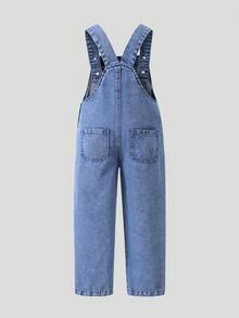 SHEIN 女童牛仔背带裤和连体裤 女童碎花装饰可爱背带裤 Y2K学院风休闲可爱复古2000千禧风波西米亚立体花朵紫色和白色花朵刺绣舒适棉质牛仔布柔软日常外出上学通勤聚会居家度假万圣节圣诞节中国新年女童新款时尚雪花水洗设计爆炸刺绣阔腿牛仔裤开学第一天秋冬季 - 藏蓝色 - 查看 2