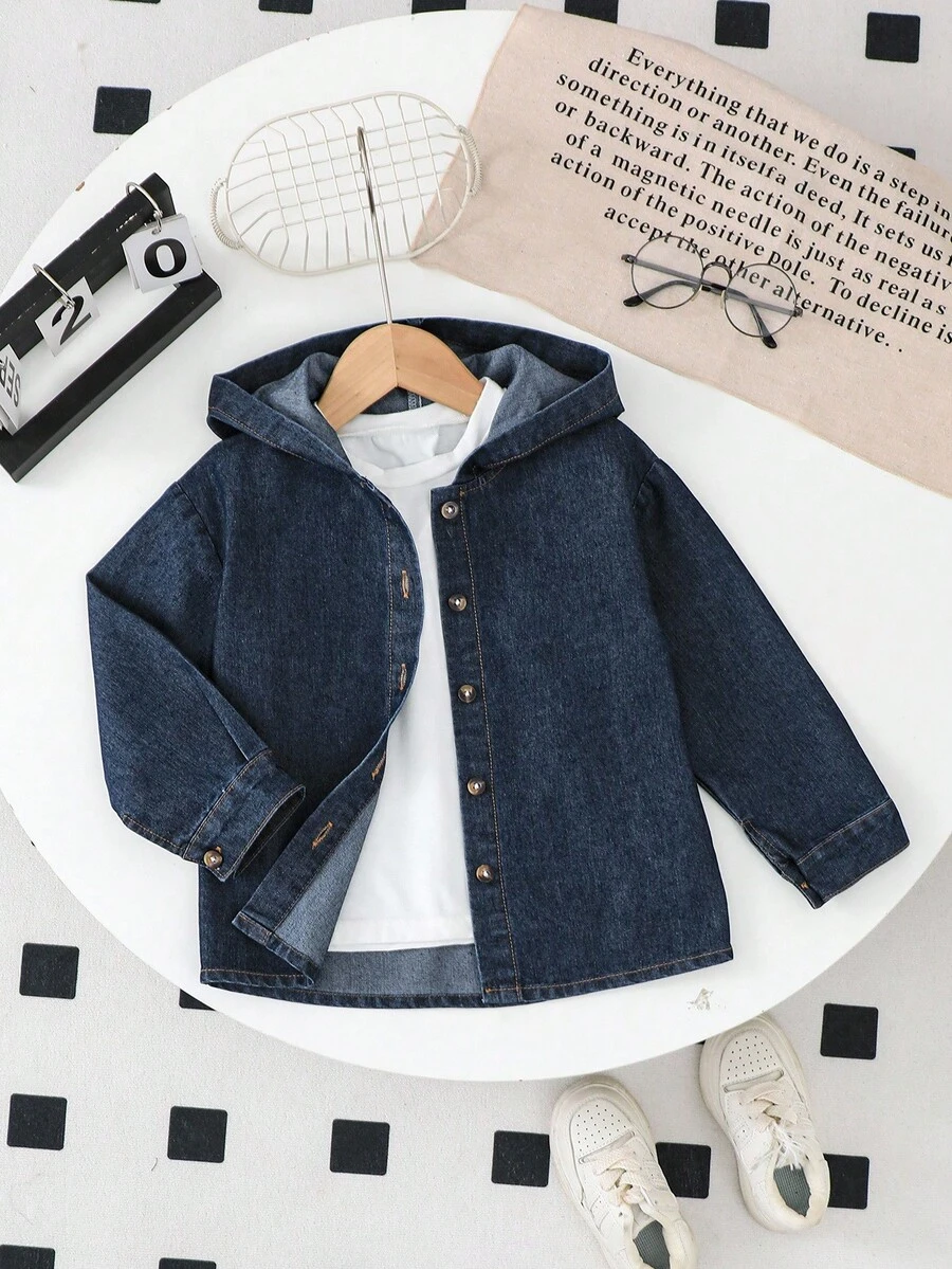 4-7 岁男童单件牛仔连帽夹克，适合上学和周末外出等各种场合，品质优良，时尚 - 藍色 - 查看 1