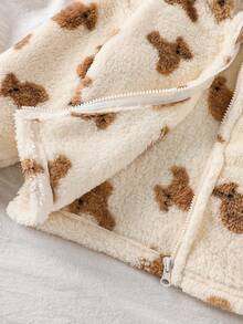 2件套年轻女孩休闲可爱熊图案毛绒连帽衫上衣和裤子家居服套装 - 彩色 - 查看 4