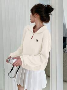 Dazy Kids 青少年/青年女孩宽松休闲图案刺绣运动衫，秋季 - 杏色 - 查看 1