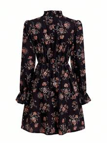 Ellevyn Women's Elegant Floral Print Commuter Dress - Black - View 3