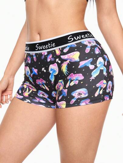Goth Women's Gothic Colorful Mushroom Elastic Waistband Briefs