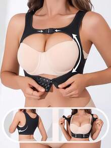 SHEIN Sujetador deportivo con absorción de impactos y efecto moldeador sin costuras - Negro - Ver 1