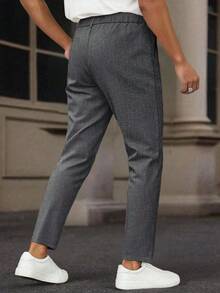 Calvornis 男士商务休闲条纹梭织西装裤 - 深灰色 - 查看 2