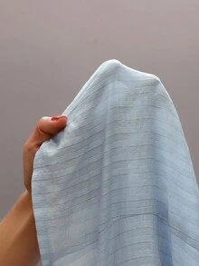 Flirla 1 件女式蓝色条纹收腰低领休闲通勤开学衬衫，长袖，秋季 - 淺藍色 - 查看 8