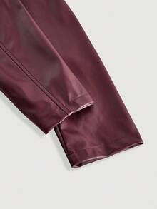 SHEIN MOD Women's Fashion Winter Set, Street Style Solid Color PU Leather Lapel Collar Flap Detail Cropped Jacket And Single-Breasted Tube Dress Set, Autumn,Burgundy Leather Suit,Burgundy Suit,Chic Women's Set ,,Fall - Burgundy - View 8