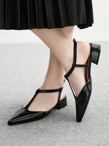 CUCCOO BIZCHIC Women's Pointed Toe Buckle Design Casual Fashion Chunky Heel Pumps For Christmas - Black - View 3