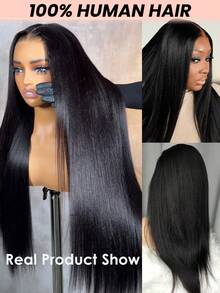 巴西雅基直发假发 13x4 蕾丝闭合真人发质假发，适合女士，自然色浅雅基直发，180% 密度透明蕾丝闭合假发，适合女士，预拔雷米头发 - SNatural - 查看 3