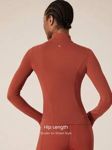 GLOWMODE FeatherFit™ For DD+ Slim-It Streamline Performance Secure Pockets Zip Up Long Sleeve Jacket Low Impact Yoga Pilates Daily Fall - Redwood - View 4