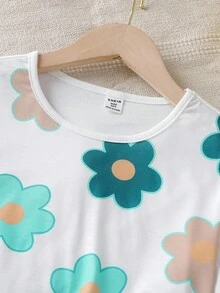 女童度假休闲碎花宽松T恤+梭织纹理宽松裤套装 - 彩色 - 查看 7