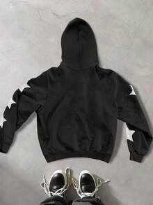 PAVTROS 男士字母标语印花休闲连帽衫，街头风格简约设计套头连帽衫