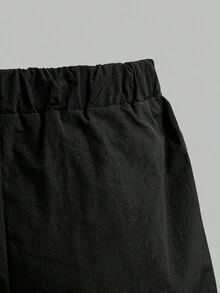 Tween Girl 撞色连帽拉链夹克和阔腿裤套装 - 黑色 - 查看 5