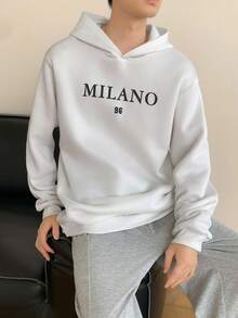 Mirajuku 青少年男童简约字母印花连帽卫衣，时尚百搭，适合秋冬季节。 - 白色 - 查看 1