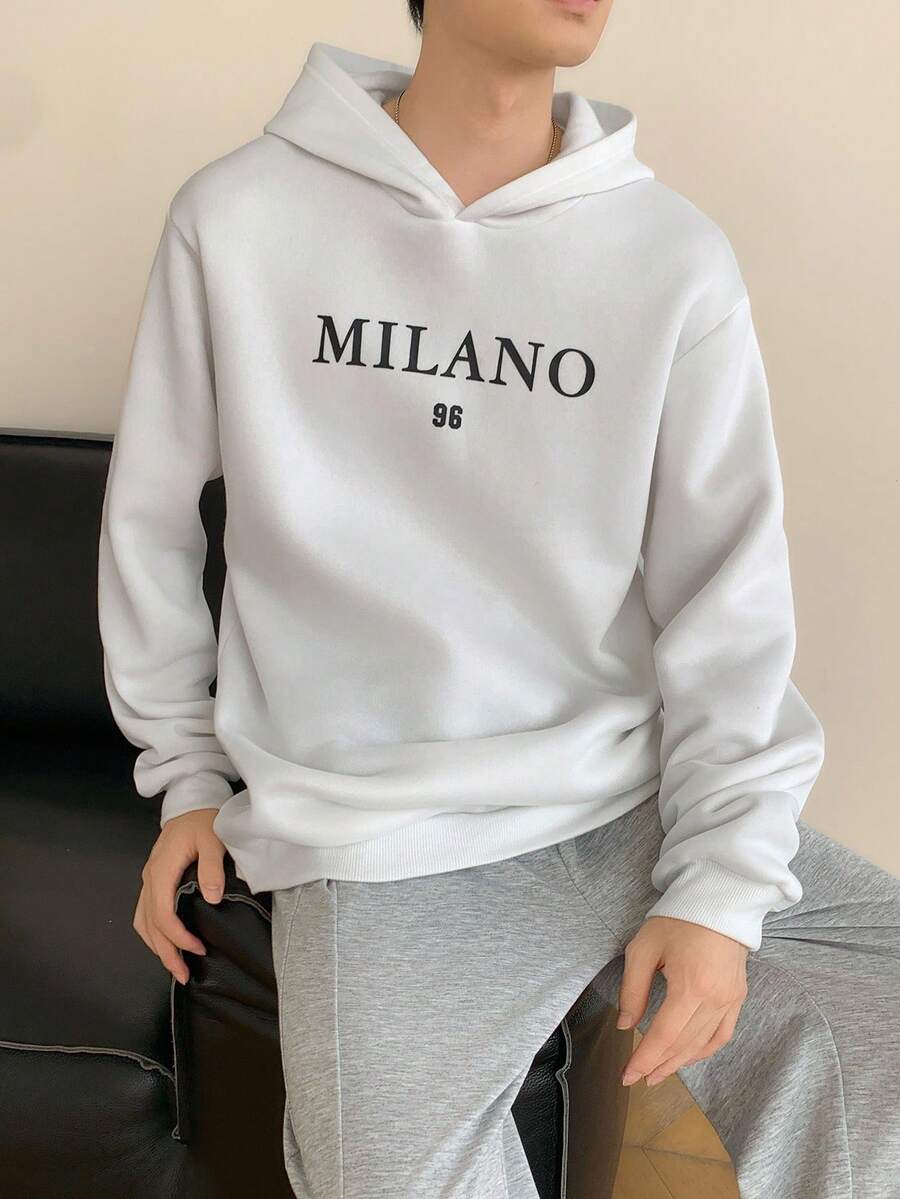 Mirajuku 青少年男童简约字母印花连帽卫衣，时尚百搭，适合秋冬季节。 - 白色 - 查看 1