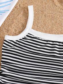 Sparklyn 女童条纹针织吊带背心 - 黑與白 - 查看 5